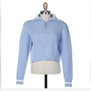 Pink Rose Sailor
Stripe Pointelle sweater NWT blue white large cropped